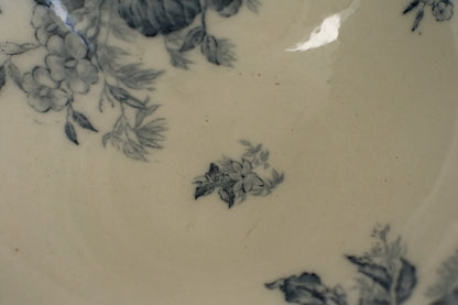 1880s/1900s ~ "FLORE" Sarreguemines U&C ~ French Antique Ironstone Blue Transferware Round Serving Salad Bowl "Saladier Bol Creux" ~ Terre de fer en Faience