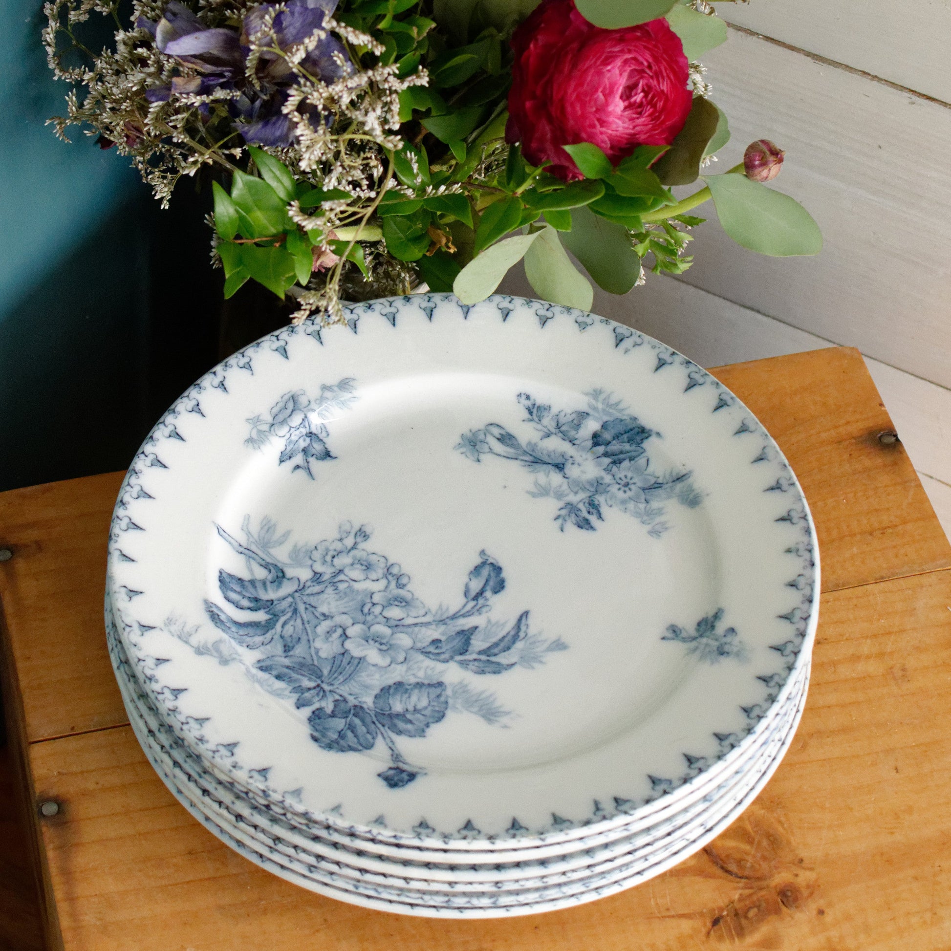 FLORE Motif Sarreguemines U&C French Antique Ironstone Blue Transferware Dinner Plate Terre de Fer Faience