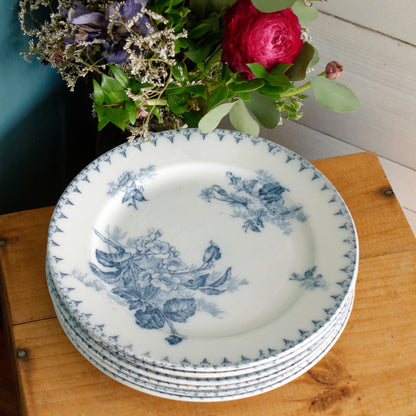 FLORE Motif Sarreguemines U&C French Antique Ironstone Blue Transferware Dinner Plate Terre de Fer Faience