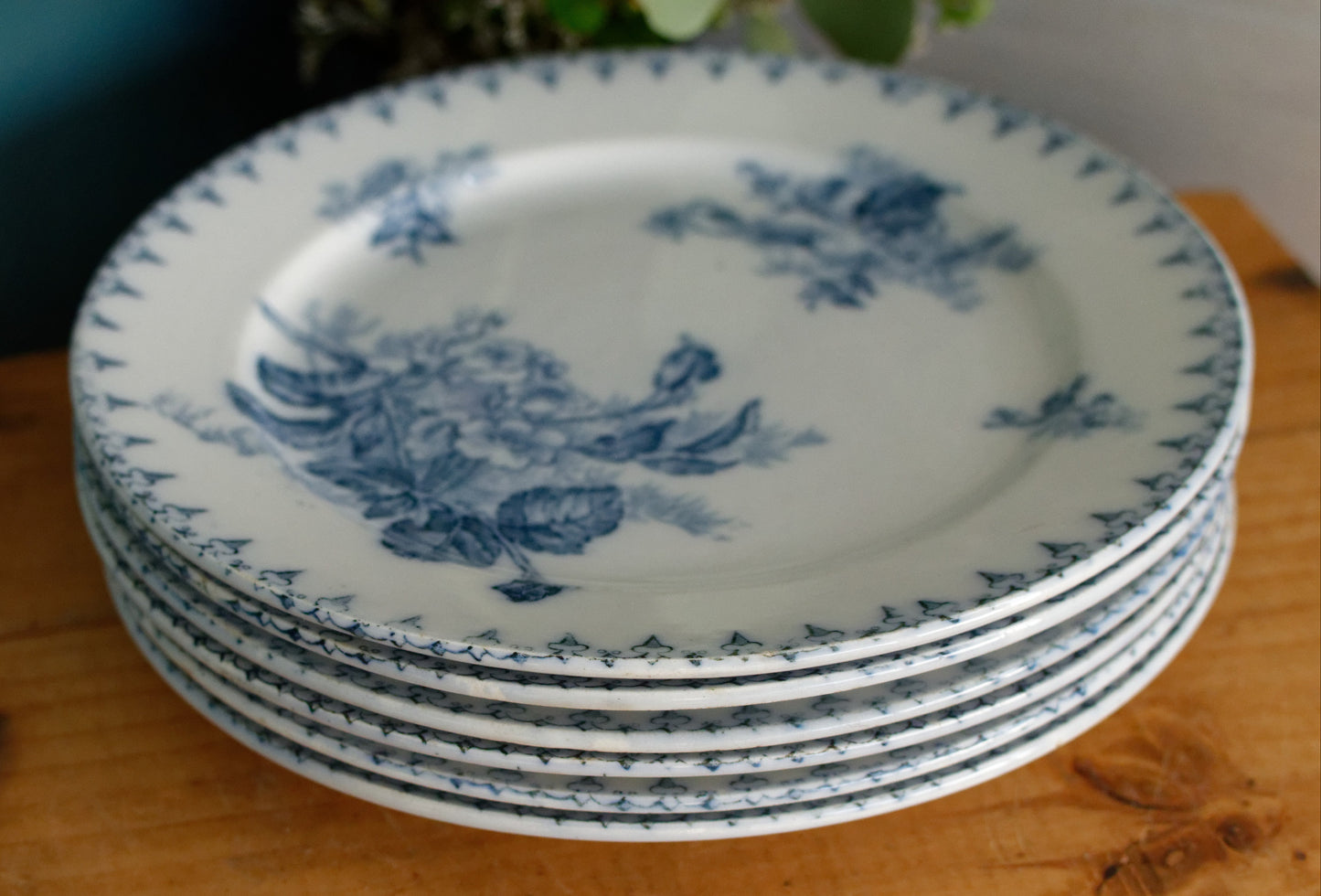 FLORE Motif Sarreguemines U&C French Antique Ironstone Blue Transferware Dinner Plate Terre de Fer Faience