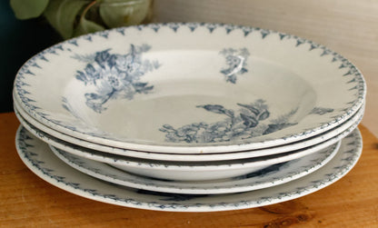 FLORE Sarreguemines U&C French Antique Ironstone Blue Transferware Plate Terre de Fer