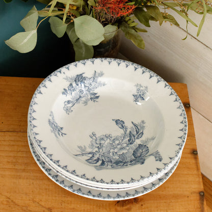 FLORE Sarreguemines U&C French Antique Ironstone Blue Transferware Plate Terre de Fer
