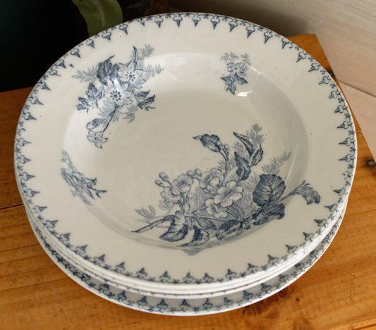 FLORE Sarreguemines U&C French Antique Ironstone Blue Transferware Plate Terre de Fer