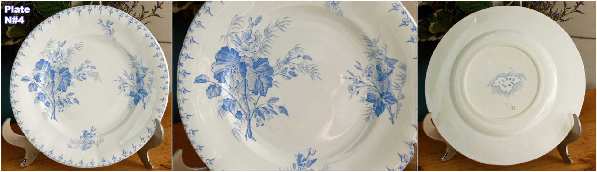 FLORE Sarreguemines U&C French Antique Ironstone Light Blue Transferware Small Plate Terre de Fer en faience