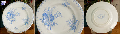1880s/1900s ~ "FLORE" Sarreguemines U&C ~ French Antique Ironstone Light Blue Transferware Small Plate ~ Terre de Fer en faience