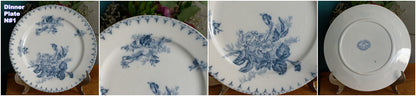 FLORE Motif Sarreguemines U&C French Antique Ironstone Blue Transferware Dinner Plate Terre de Fer Faience