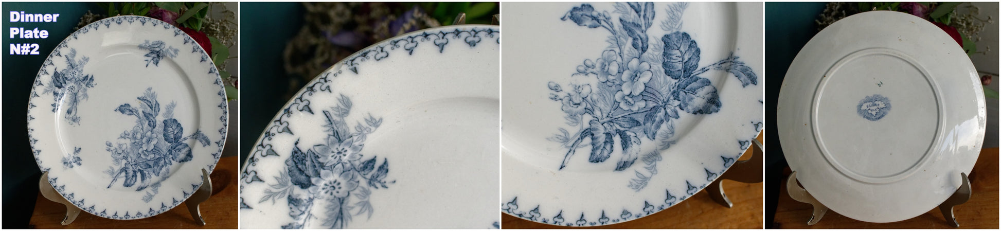 FLORE Motif Sarreguemines U&C French Antique Ironstone Blue Transferware Dinner Plate Terre de Fer Faience