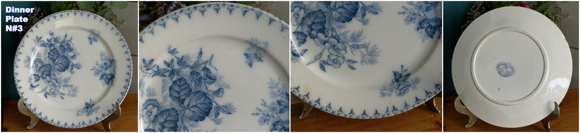 FLORE Motif Sarreguemines U&C French Antique Ironstone Blue Transferware Dinner Plate Terre de Fer Faience