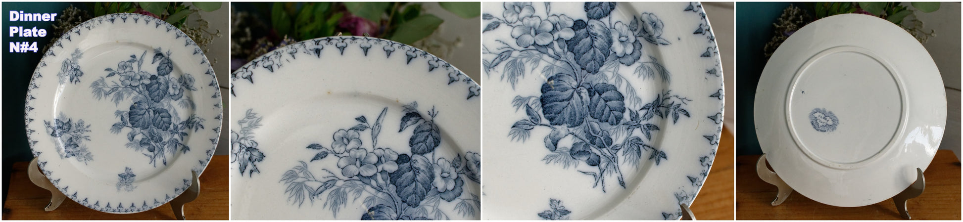 FLORE Motif Sarreguemines U&C French Antique Ironstone Blue Transferware Dinner Plate Terre de Fer Faience
