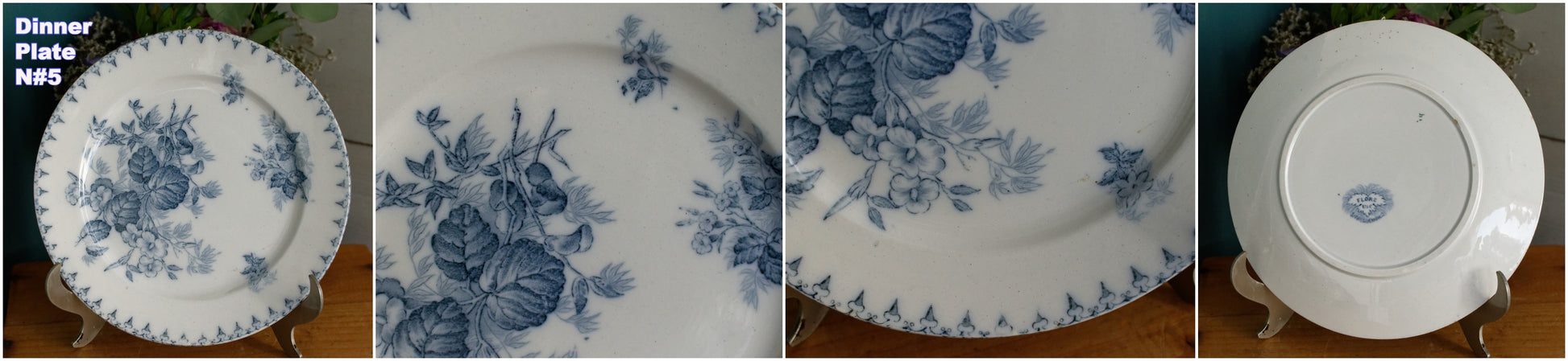 FLORE Motif Sarreguemines U&C French Antique Ironstone Blue Transferware Dinner Plate Terre de Fer Faience