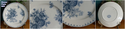 FLORE Motif Sarreguemines U&C French Antique Ironstone Blue Transferware Dinner Plate Terre de Fer Faience