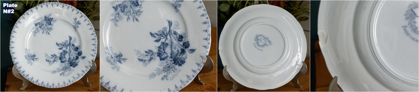 1880s/1900s ~ "FLORE" Sarreguemines U&C ~ French Antique Blue Transferware Salad Plate ~ Scalloped Edge Terre de Fer