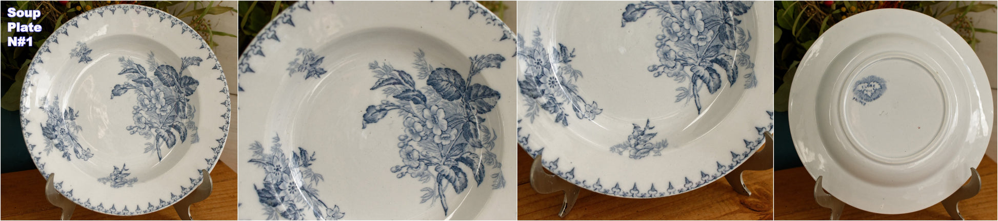 FLORE Sarreguemines U&C French Antique Ironstone Blue Transferware Plate Terre de Fer