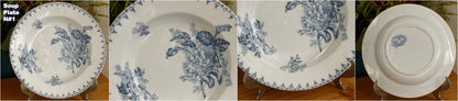 FLORE Sarreguemines U&C French Antique Ironstone Blue Transferware Plate Terre de Fer