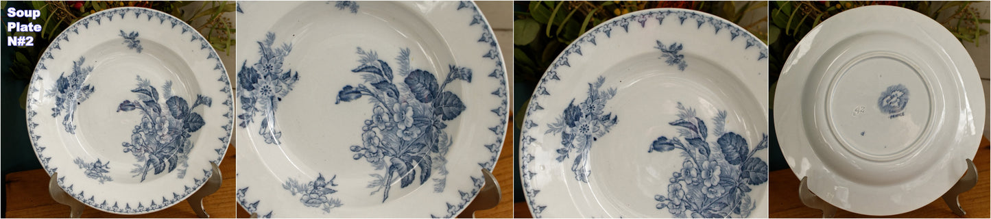 FLORE Sarreguemines U&C French Antique Ironstone Blue Transferware Plate Terre de Fer