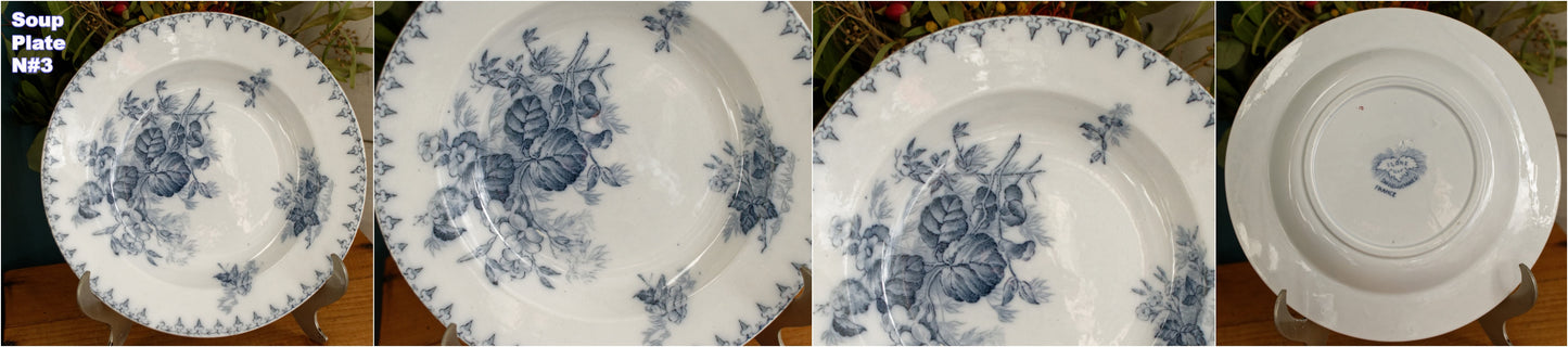 FLORE Sarreguemines U&C French Antique Ironstone Blue Transferware Plate Terre de Fer