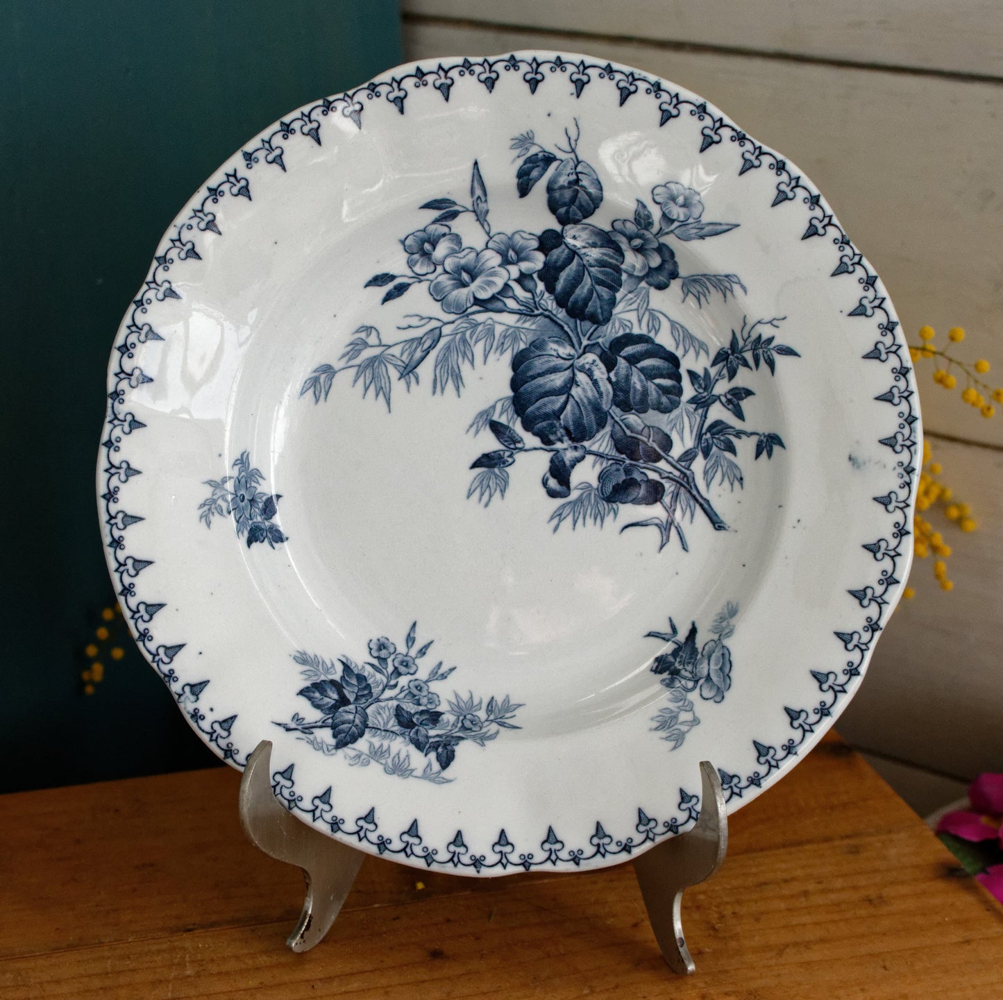 Flore Motif Sarreguemines UC French Antique Ironstone Soup Plate Terre de Fer