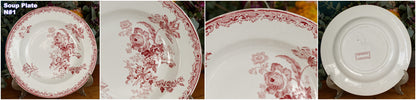 FONTANGES Motif Sarreguemines U&CFrench Antique Ironstone Red Transferware Soup Plate Assiette Creuse Terre de Fer en Faience