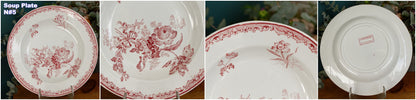FONTANGES Motif Sarreguemines U&CFrench Antique Ironstone Red Transferware Soup Plate Assiette Creuse Terre de Fer en Faience