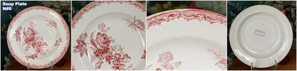 FONTANGES Motif Sarreguemines U&CFrench Antique Ironstone Red Transferware Soup Plate Assiette Creuse Terre de Fer en Faience