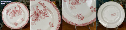 FONTANGES Motif Sarreguemines U&CFrench Antique Ironstone Red Transferware Soup Plate Assiette Creuse Terre de Fer en Faience