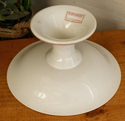 1920s FONTANGES Motif Sarreguemines French Antique Ironstone Red Transferware Footed Fruit Bowl COMPOTIER Terre de Fer en Faience