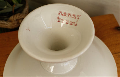 1920s FONTANGES Motif Sarreguemines French Antique Ironstone Red Transferware Footed Fruit Bowl COMPOTIER Terre de Fer en Faience