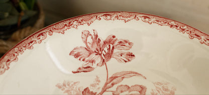 1920s ~ "FONTANGES" Sarreguemines ~ French Antique Ironstone Red Transferware Footed Fruit Bowl "COMPOTIER" ~ Terre de Fer en Faience