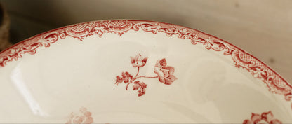 1920s ~ "FONTANGES" Sarreguemines ~ French Antique Ironstone Red Transferware Footed Fruit Bowl "COMPOTIER" ~ Terre de Fer en Faience