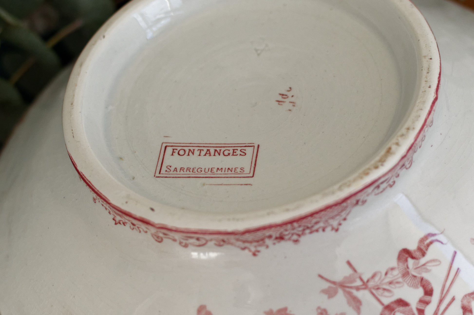 FONTANGES Motif SARREGUEMINES U&C French Antique Ironstone Red Transferware Larger Soup Tureen Soupiere Terre de Fer Faience