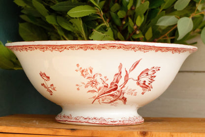 FONTANGES Sarreguemines French Antique Ironstone Red Transferware Round Serving Piece Terre de Fer en Faience