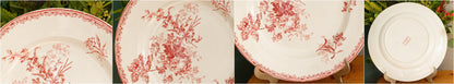 1900s ~ "FONTANGES" Sarreguemines ~ French Antique Ironstone Red Transferware Round Serving Piece ~ Terre de Fer en Faience