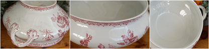 1920s ~ "FONTANGES" SARREGUEMINES U&C ~ French Antique Ironstone Red Transferware Larger Soup Tureen "Soupiere" ~ Terre de Fer Faience 2