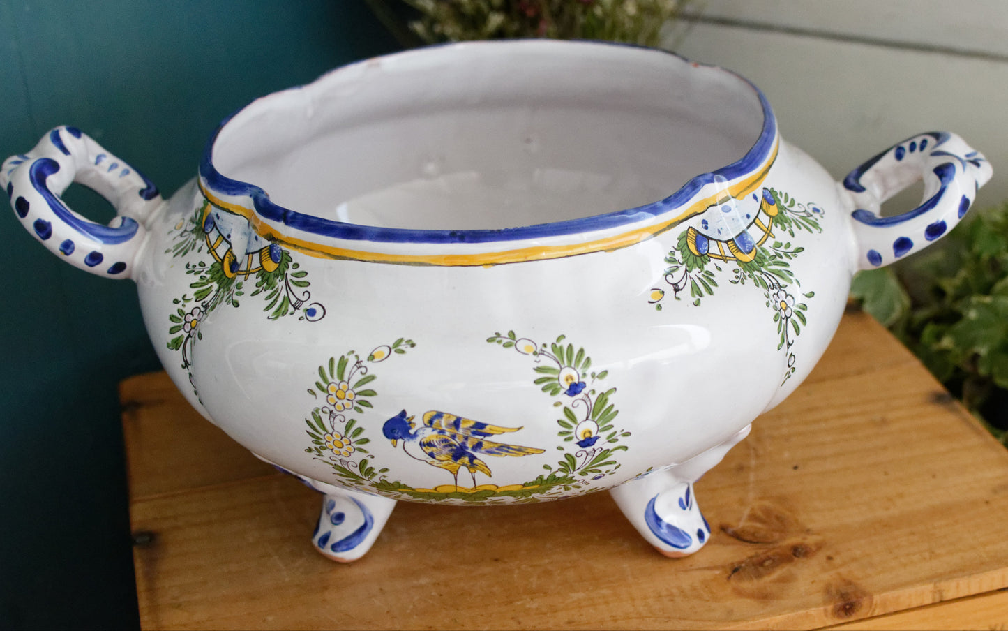 Faiencerie L'Art D'Angouleme Le Renoleau French Vintage Faience Hand-Painted Collectible Earthenware Covered Soup Tureen Soupiere Vegetable Dish Légumière  Terre de Fer Faience