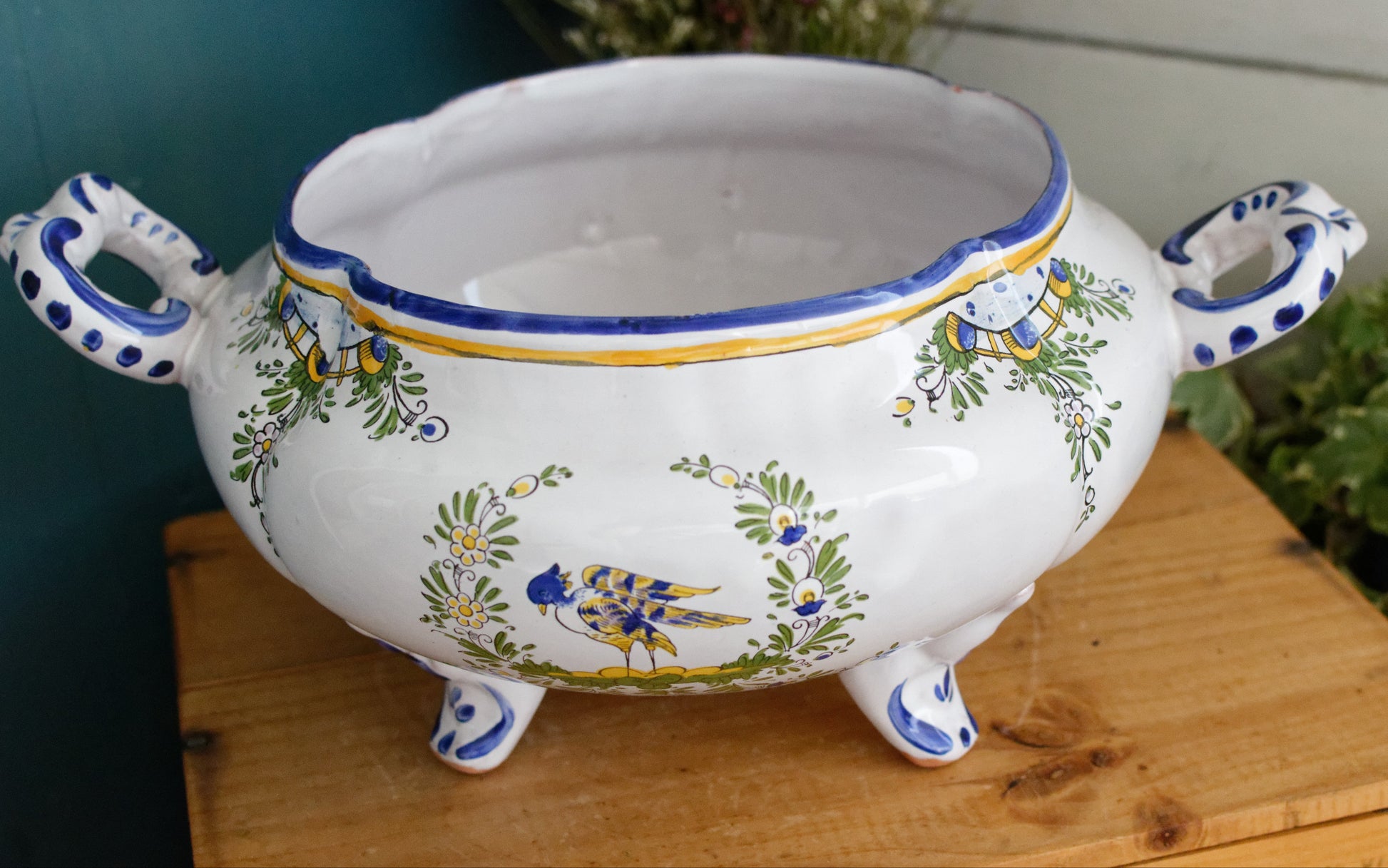 Faiencerie L'Art D'Angouleme Le Renoleau French Vintage Faience Hand-Painted Collectible Earthenware Covered Soup Tureen Soupiere Vegetable Dish Légumière  Terre de Fer Faience