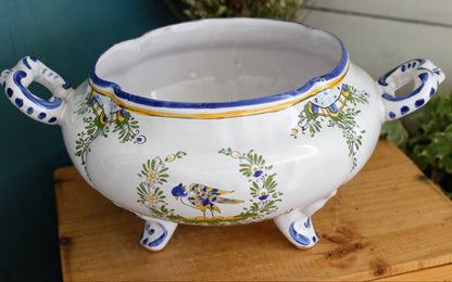 Faiencerie L'Art D'Angouleme Le Renoleau French Vintage Faience Hand-Painted Collectible Earthenware Covered Soup Tureen Soupiere Vegetable Dish Légumière  Terre de Fer Faience