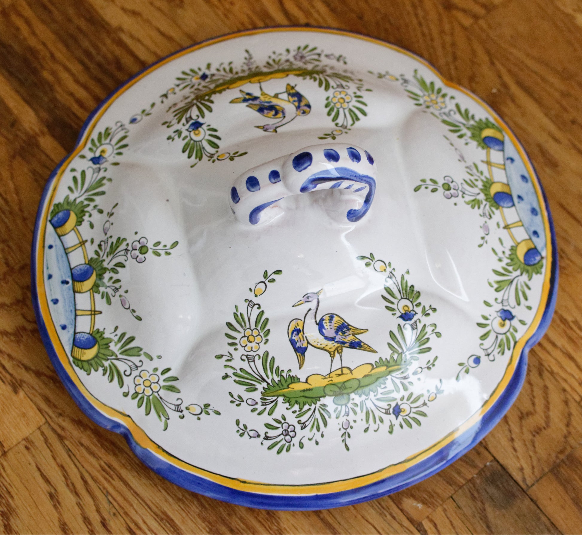 Faiencerie L'Art D'Angouleme Le Renoleau French Vintage Faience Hand-Painted Collectible Earthenware Covered Soup Tureen Soupiere Vegetable Dish Légumière  Terre de Fer Faience