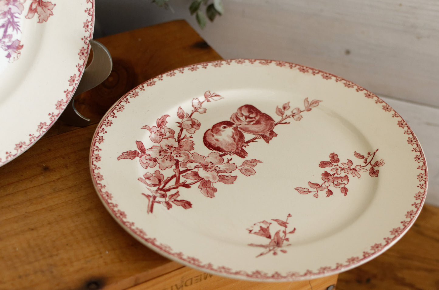 FAVORI Motif Sarreguemines U&C French Antique Ironstone Red Transferware Dinner Plate Assiette Terre de Fer Faience