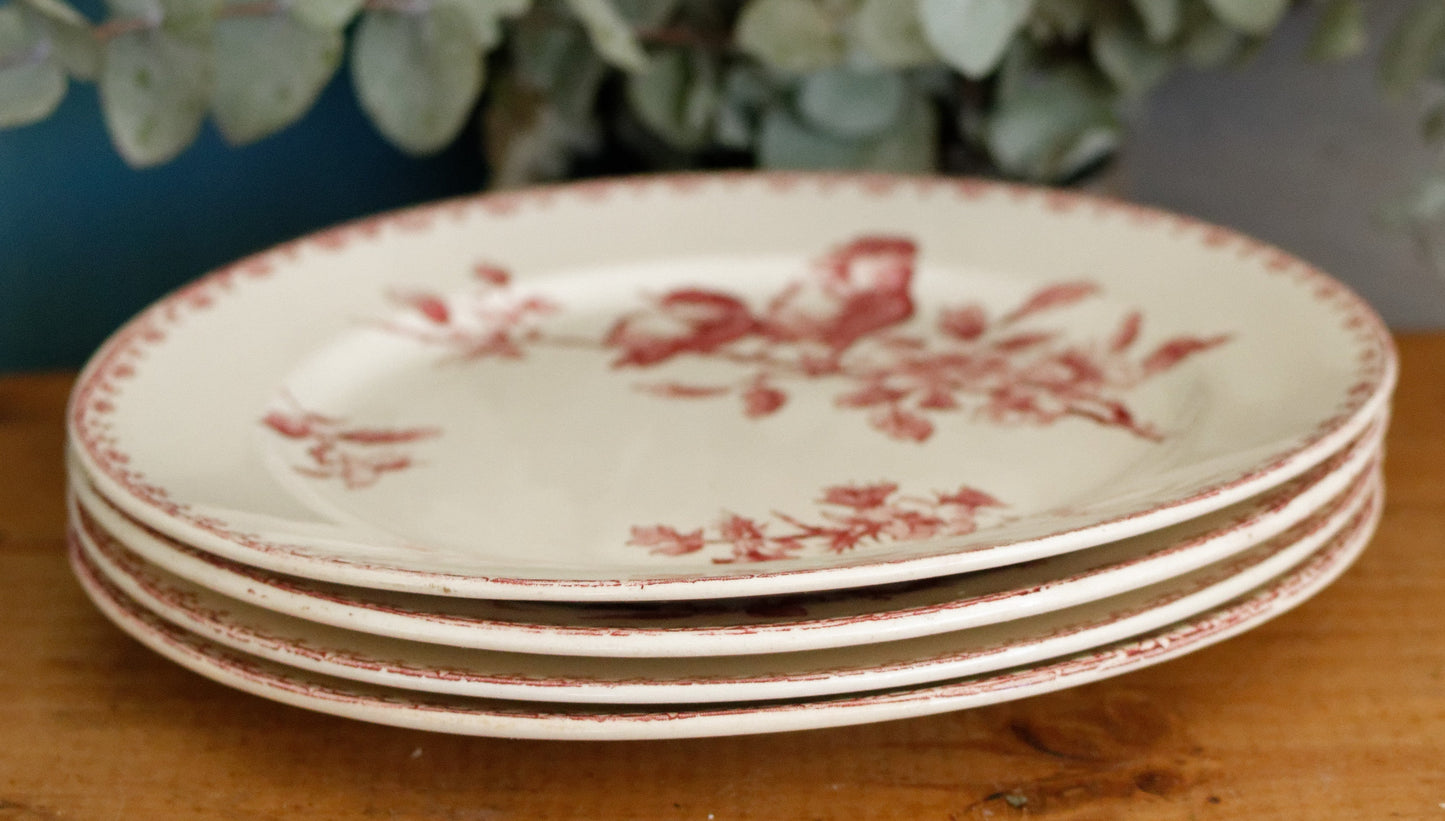 FAVORI Motif Sarreguemines U&C French Antique Ironstone Red Transferware Dinner Plate Assiette Terre de Fer Faience