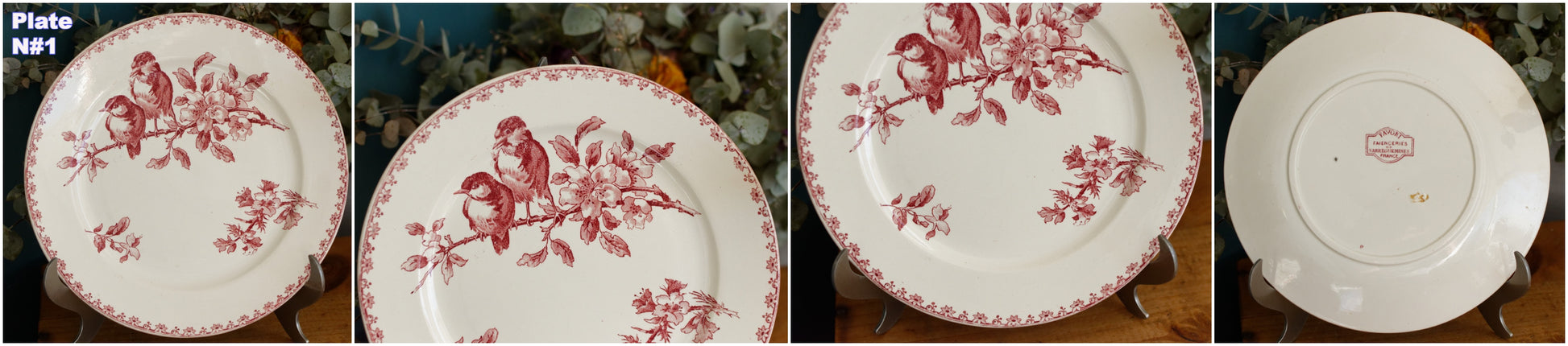 FAVORI Motif Sarreguemines U&C French Antique Ironstone Red Transferware Dinner Plate Assiette Terre de Fer Faience