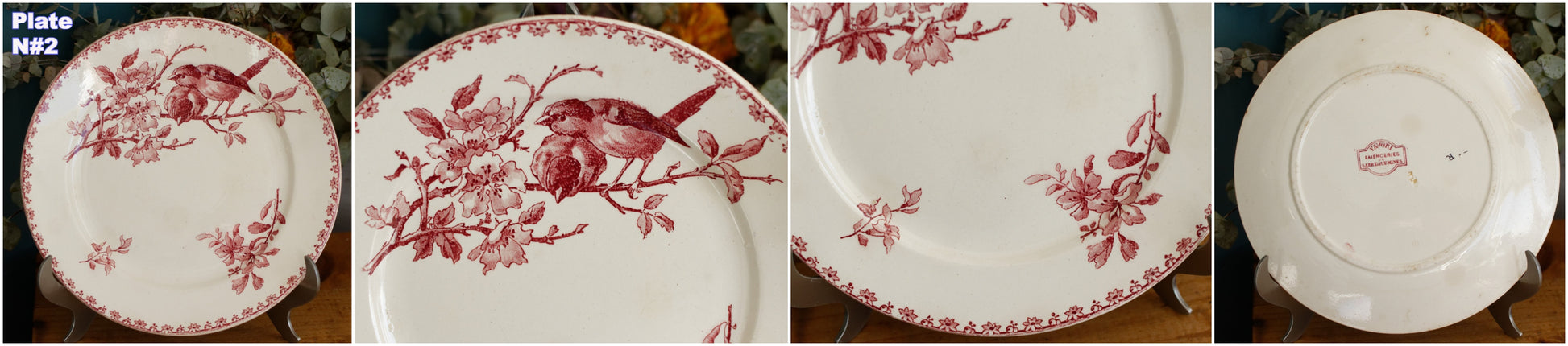 FAVORI Motif Sarreguemines U&C French Antique Ironstone Red Transferware Dinner Plate Assiette Terre de Fer Faience