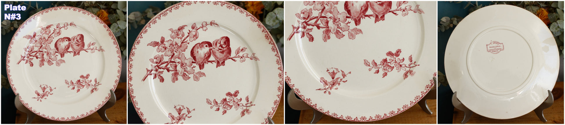 FAVORI Motif Sarreguemines U&C French Antique Ironstone Red Transferware Dinner Plate Assiette Terre de Fer Faience