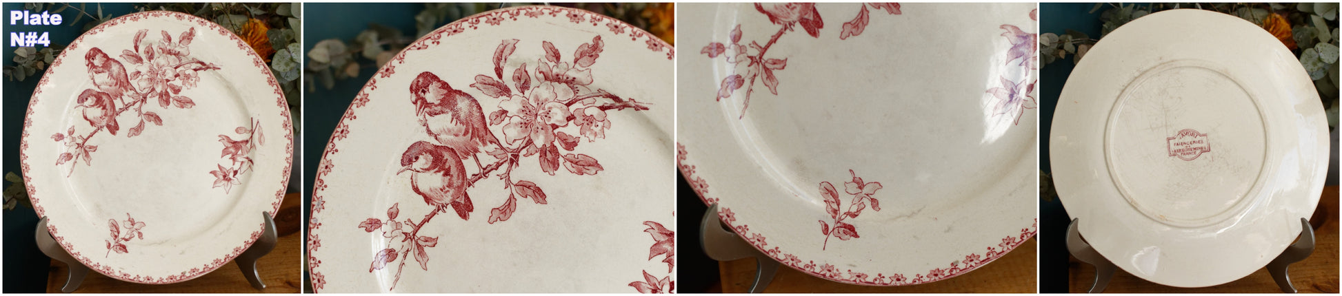 FAVORI Motif Sarreguemines U&C French Antique Ironstone Red Transferware Dinner Plate Assiette Terre de Fer Faience