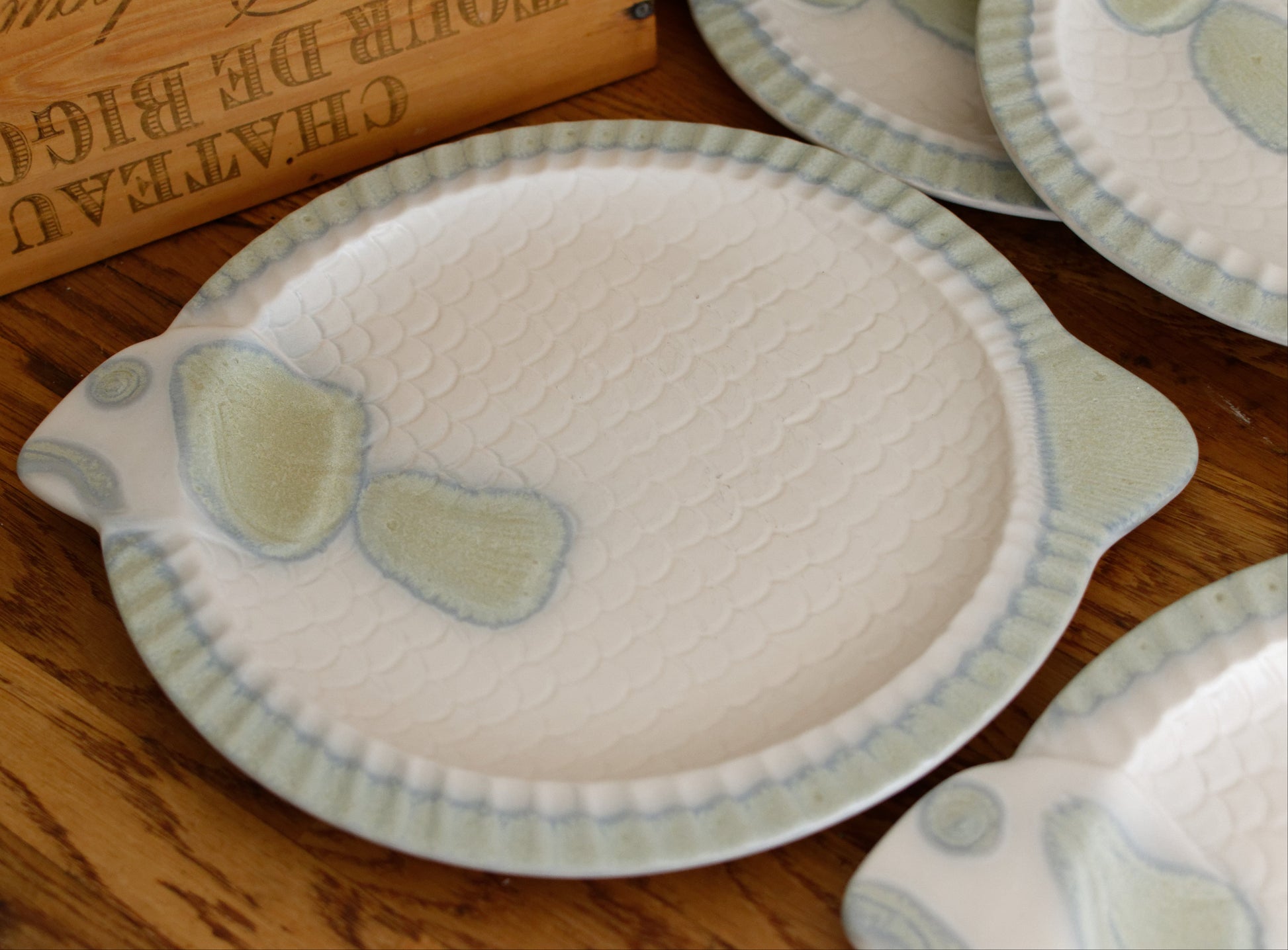 1960s Staffel West Germany German Vintage BARBOTINE Fish Shaped Large Plate Ceramic Seafood Serving Platter Earthenware Faience en Terre de Fer