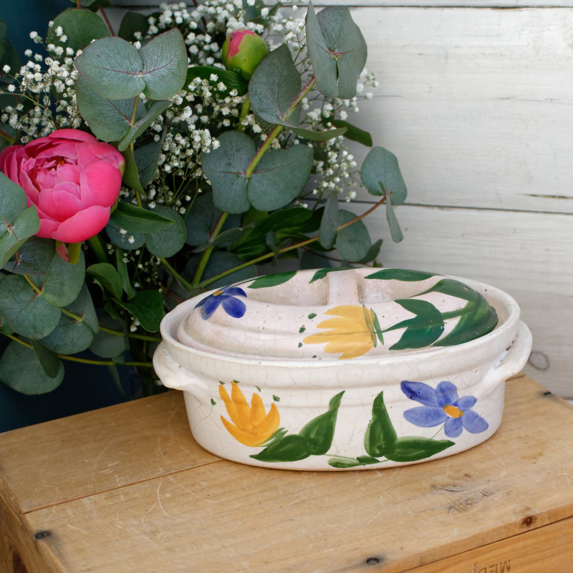 La Bourguignonne French Vintage Oval Foie Gras Lidded Terrine Pot Covered Casserole Stoneware for Pate Made in France