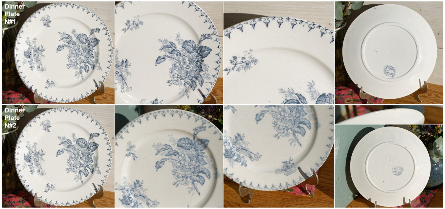 French Ironstone Blue Transferware Dinner Plate FLORE Sarreguemines U&C Terre de Fer Faience