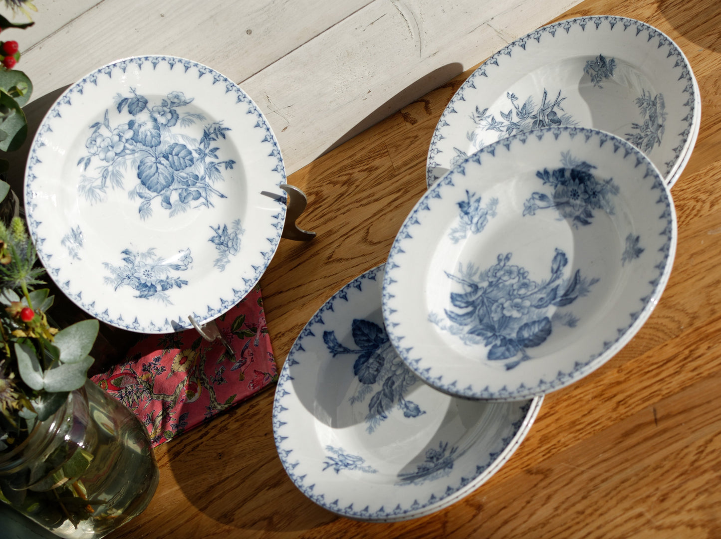 FLORE Sarreguemines U&C French Antique Ironstone Blue Transferware Soup Plate Terre de Fer