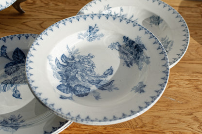 FLORE Sarreguemines U&C French Antique Ironstone Blue Transferware Soup Plate Terre de Fer