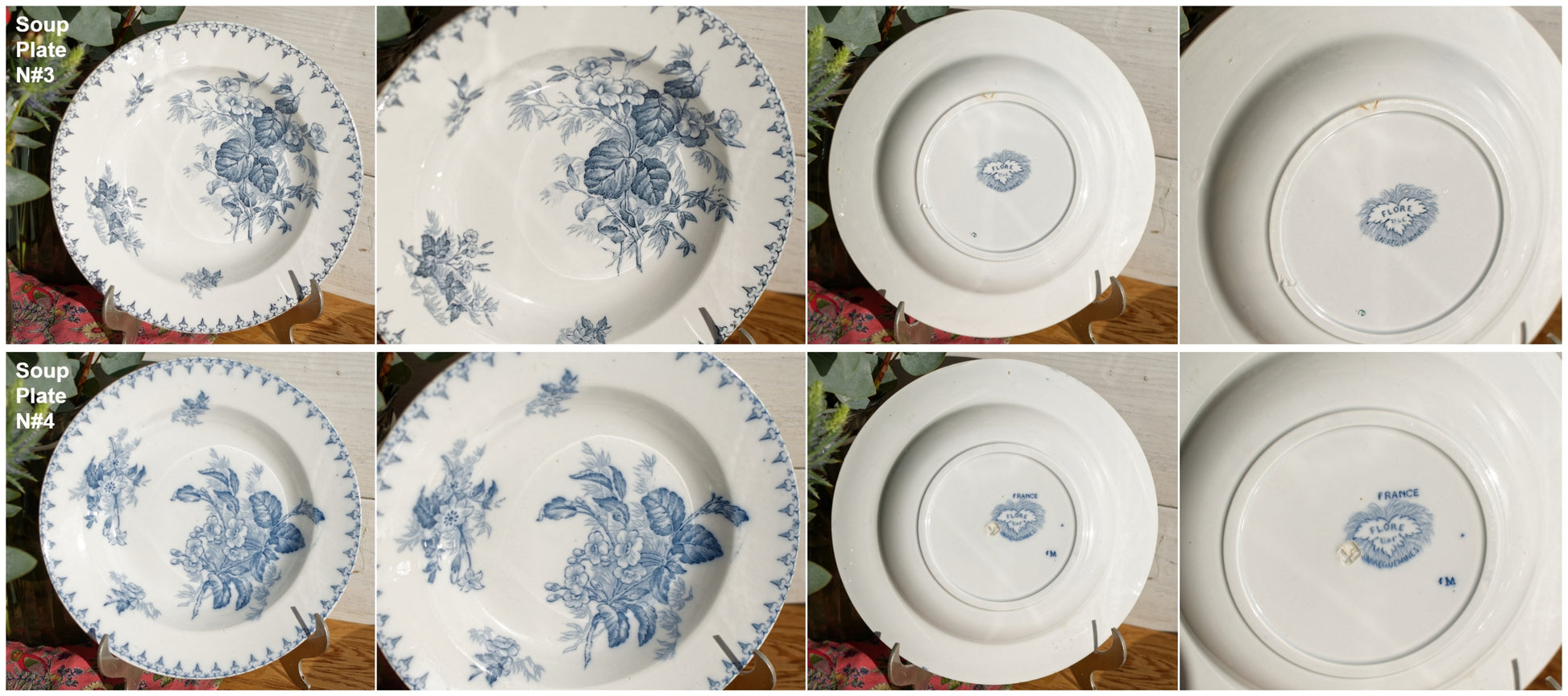 FLORE Sarreguemines U&C French Antique Ironstone Blue Transferware Soup Plate Terre de Fer