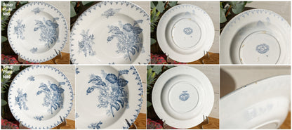 FLORE Sarreguemines U&C French Antique Ironstone Blue Transferware Soup Plate Terre de Fer